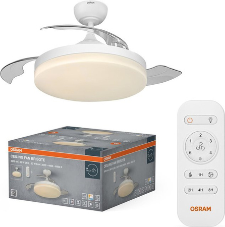 OSRAM LED Deckenventilator Brisote in Weiß mit Fernbedienung und Timer, Durchmesser: 106 cm, 66W, CCT Farbtemperatur anpassbar