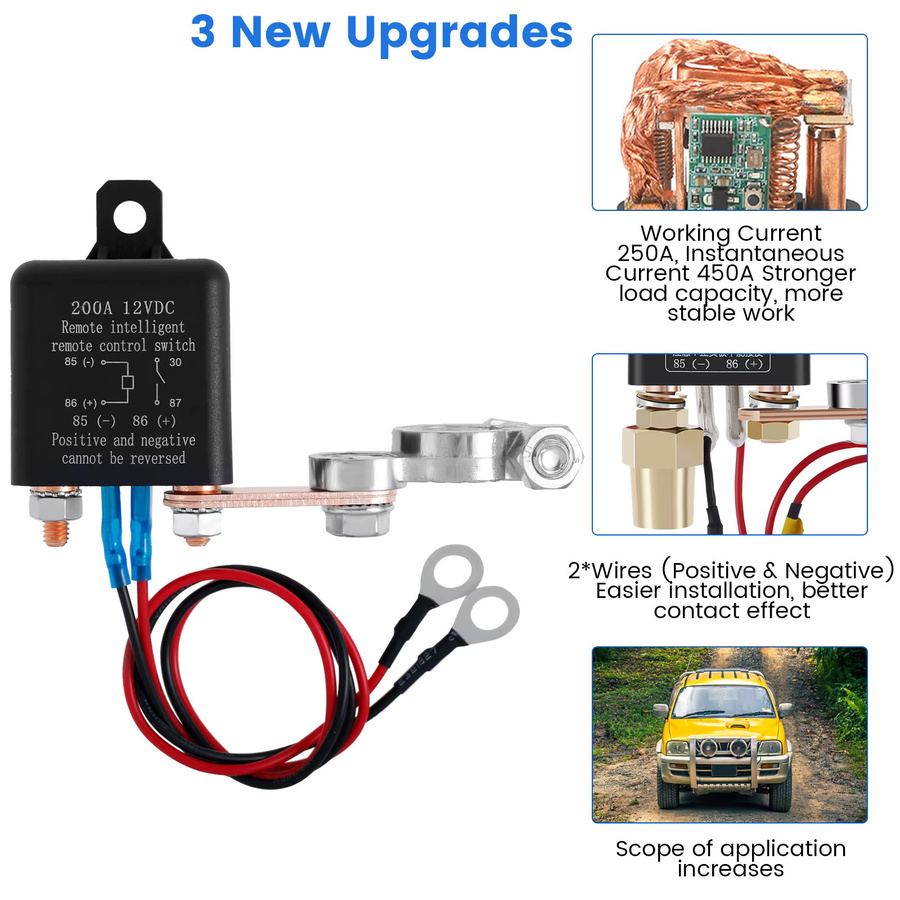 everso Fernbedienung Batterie Trennschalter 12V 200/250A mit Relais in Schwarz für Auto RV Boot - Bild 3