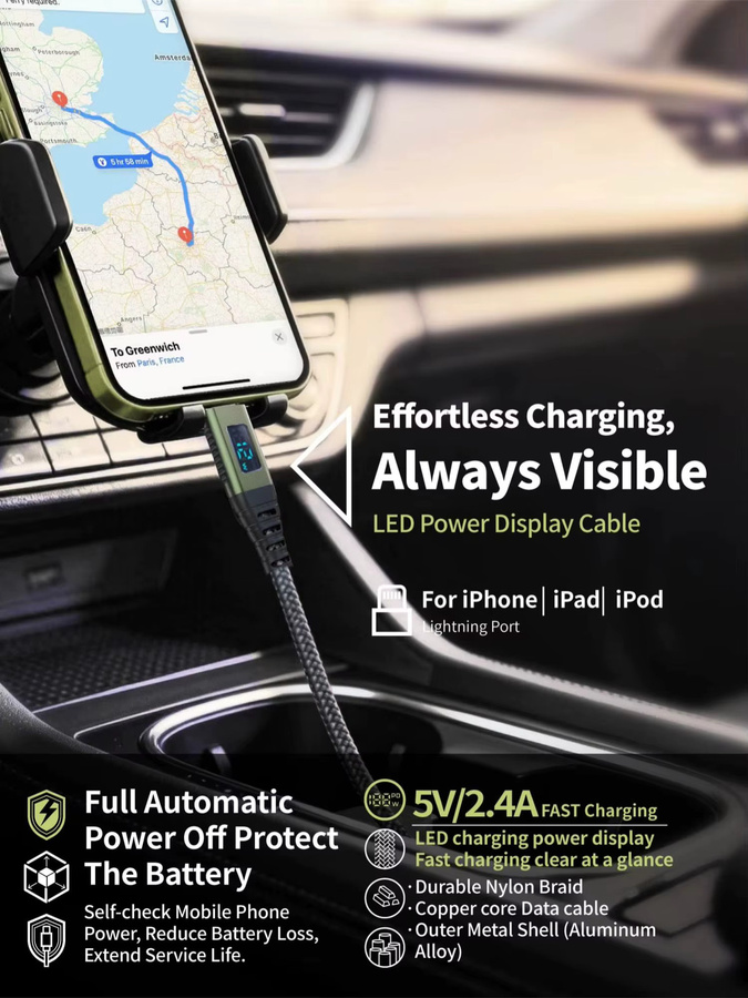 LAIHONEN MFi-zertifiziertes Lightning-Ladekabel für iPhone und iPad, blau, 2,4A Schnellladekabel für iOS - Bild 7