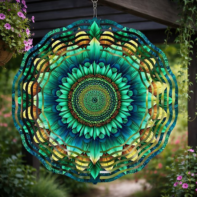 Buntes Metall-Windspiel von CIFBUY mit abstraktem Blumenmuster und geometrischem Design als Gartendekoration - Bild 1
