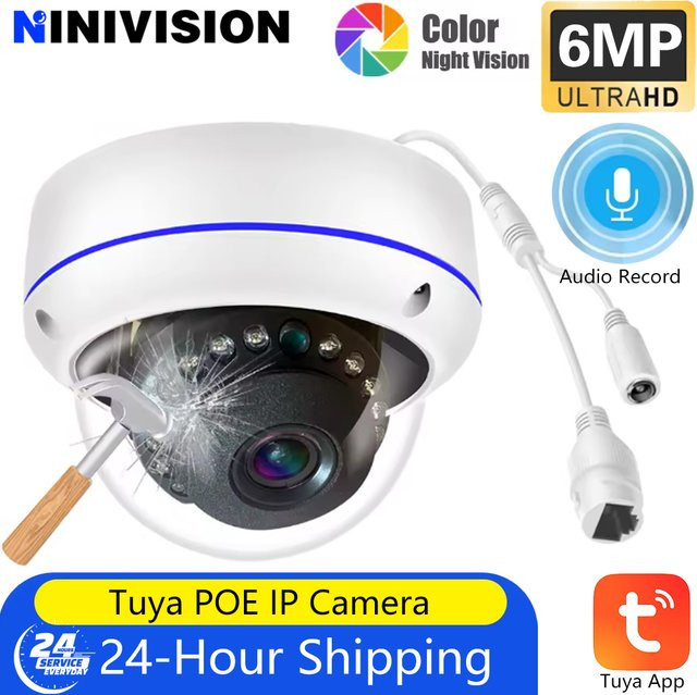 NINIVISION Tuya 6MP IP Dome Kamera mit PoE, Audio-Aufnahme und Menschenerkennung, vandalensicher IP66 Outdoor Überwachungskamera, Farbe: Weiß - Bild 1