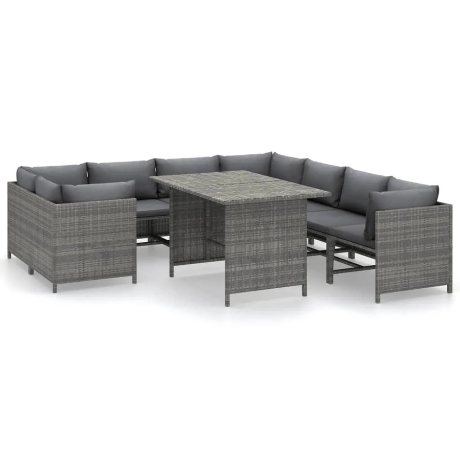 vidaXL 9-tlg Garten-Lounge-Set aus Poly Rattan mit Kissen in Grau - Bild 2