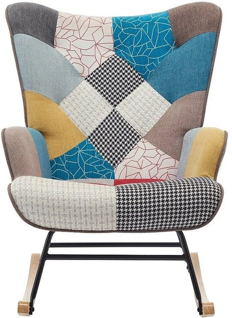 Vente-unique Schaukelstuhl Elmina in Patchwork-Optik, Mehrfarbig, mit Armlehnen, Höhe: 86 cm - Bild 1