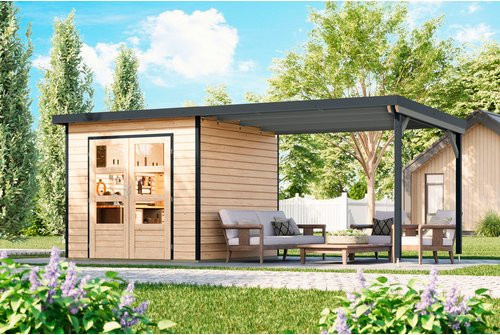 Karibu Gartenhaus Haby Log Cabin in Braun mit B/H/T: 267 x 219 x 266 cm - Bild 1
