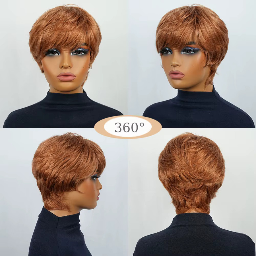 OYM HAIR Herren-Kurzhaarperücke, Pixie-Schnitt, Braunes Karamell, Remy-Echthaar - Bild 4