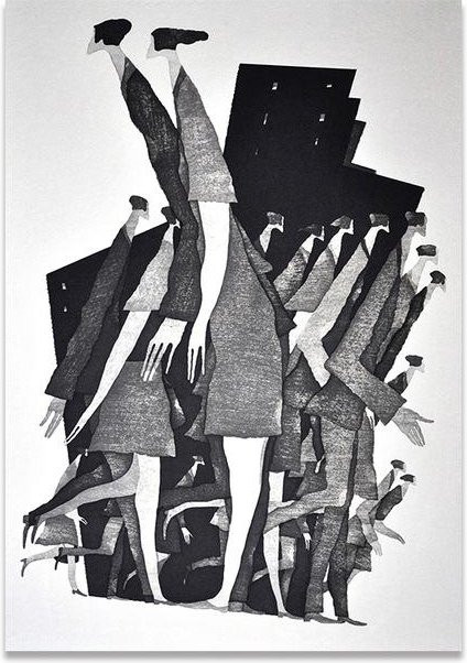 Niveous Art Museum Abstrakte Charaktere Leinwandgemälde Schwarz Weiß Modernes Wandbild B: 21 cm, H: 30 cm - Bild 1