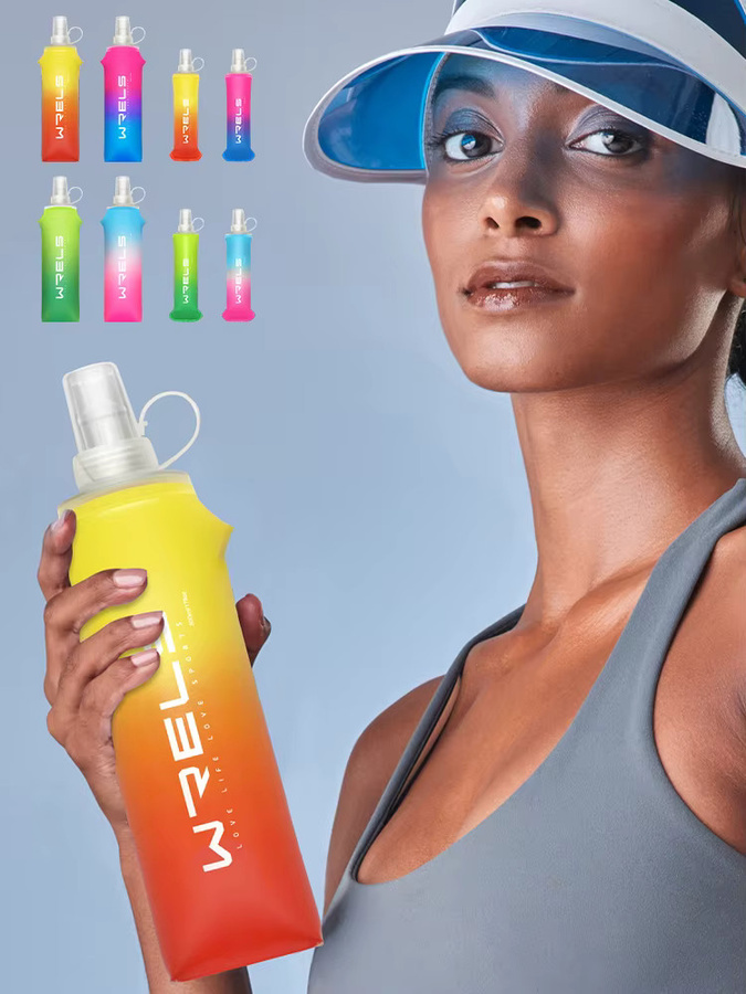 WRELS Sport-Wasserflasche aus TPU, zusammenklappbar, 250 ml, pink, purple, multicolour - Bild 5