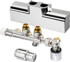 Oventrop Anschlussset Multiblock T-RTL we in Eckform, 1/2 Zoll, Messing vernickelt, Weiß/Silber - Bild 1
