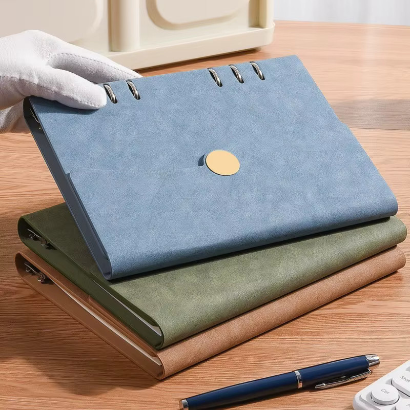 A5 Ringbuch Notizbuch aus PU-Leder mit 200 Blatt linierten Seiten, nachfüllbar, 6-Ring-System für Journaling und Zeichnen - Bild 5