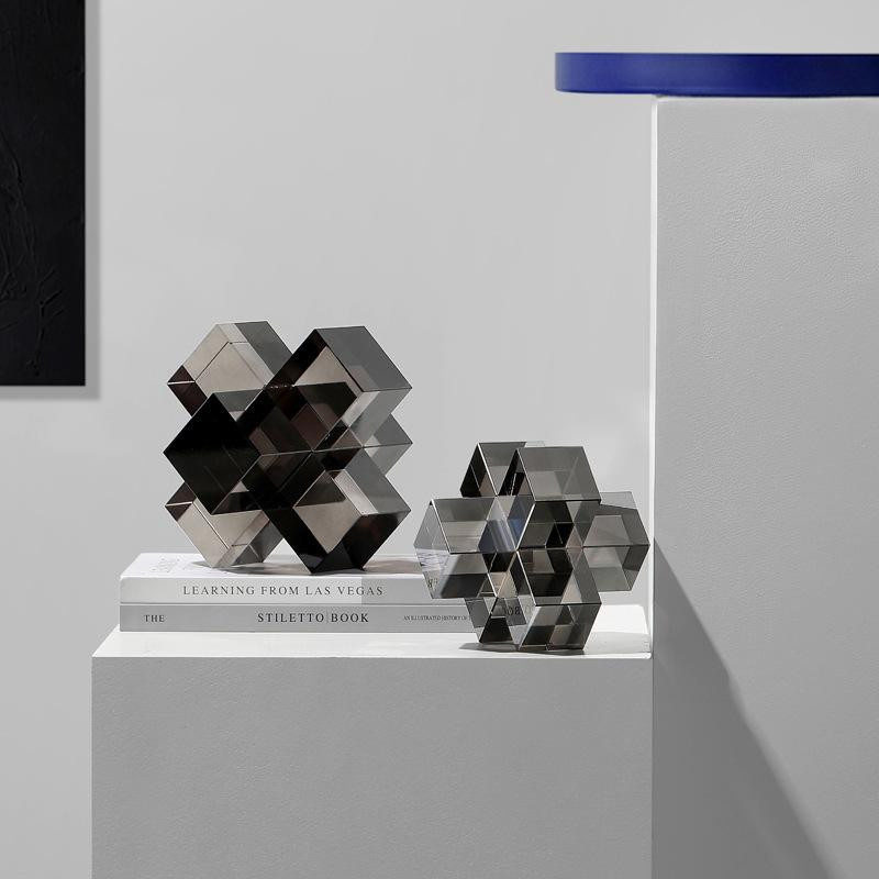 Rubik's Cube Geometrische Glas-Deko in Smoke Grey, minimalistisches dreidimensionales Ornament für Wohnzimmer und Büro, B/T/H: 15 x 15 x 15 cm - Bild 2