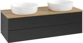 V&B Waschtischunterschrank Antao ohne Frontstruktur in Eiche Honigoptik und Blau lackiert, B/T/H: 120 x 50 x 50 cm - Bild 1