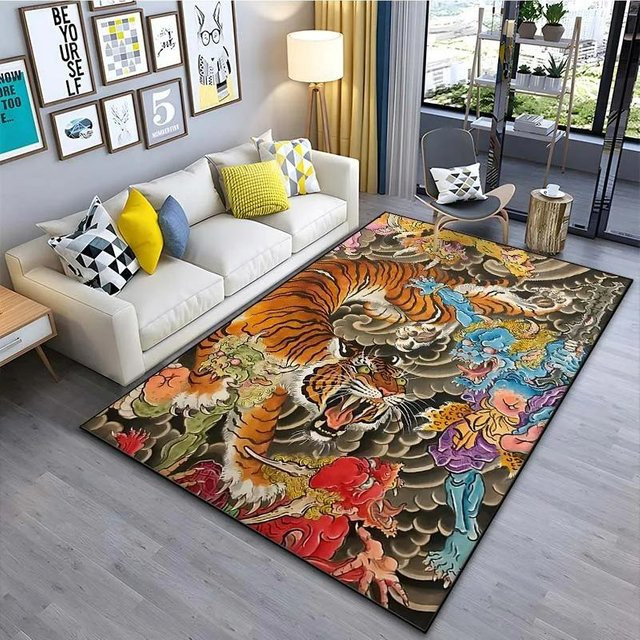 BC-Warm Home Teppich mit japanischem Tiger-Tattoo-Motiv, rutschfest, mehrfarbig, B/T: 60 x 40 cm - Bild 1