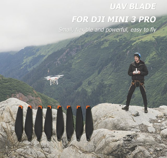 8 Stück Schnellspannpropeller für DJI Mini 3 Pro Drohne in Schwarz und Orange - Bild 1