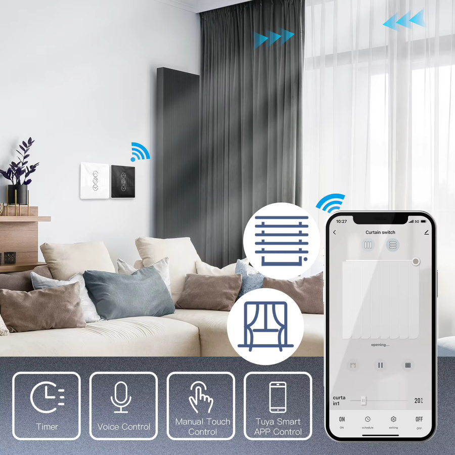 MOES WiFi Smart Vorhang Schalter mit 2,5D Arc Glas Touch Panel in Weiß für Rollos und Fensterläden, App-Steuerung und Kompatibilität mit Alexa und Google Home - Bild 2