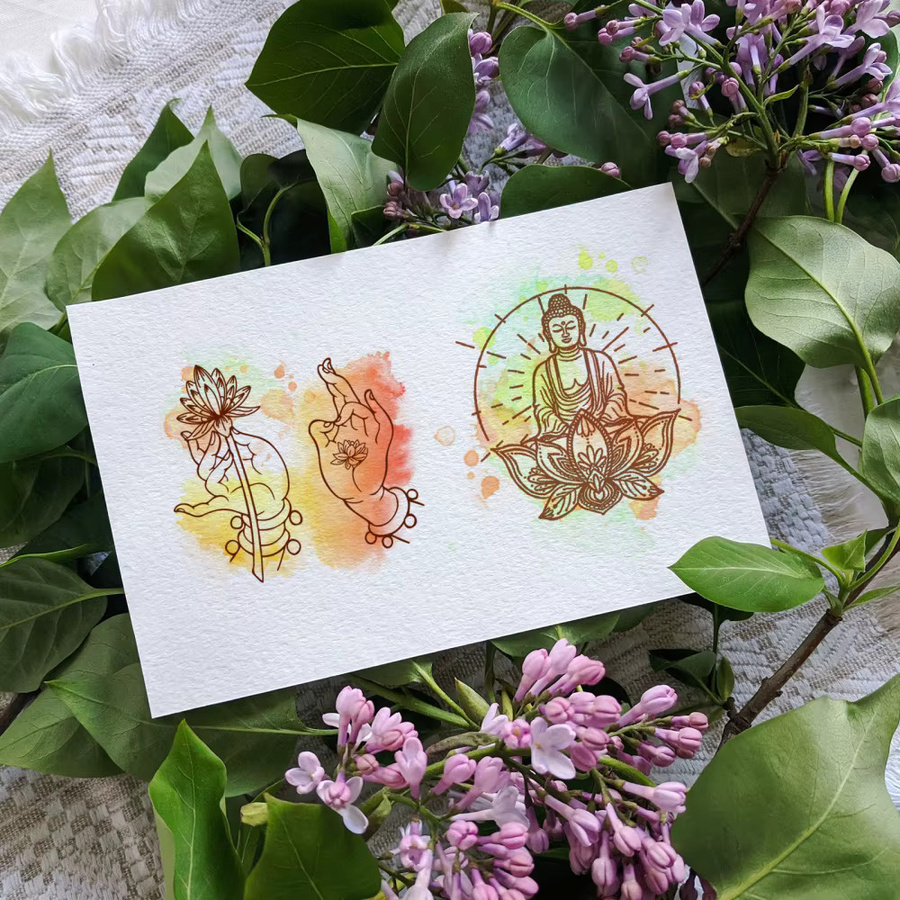 4 Stück Mini Buddha Lotus Silikonstempel für DIY Scrapbooking und Zen Meditation, transparent - Bild 2