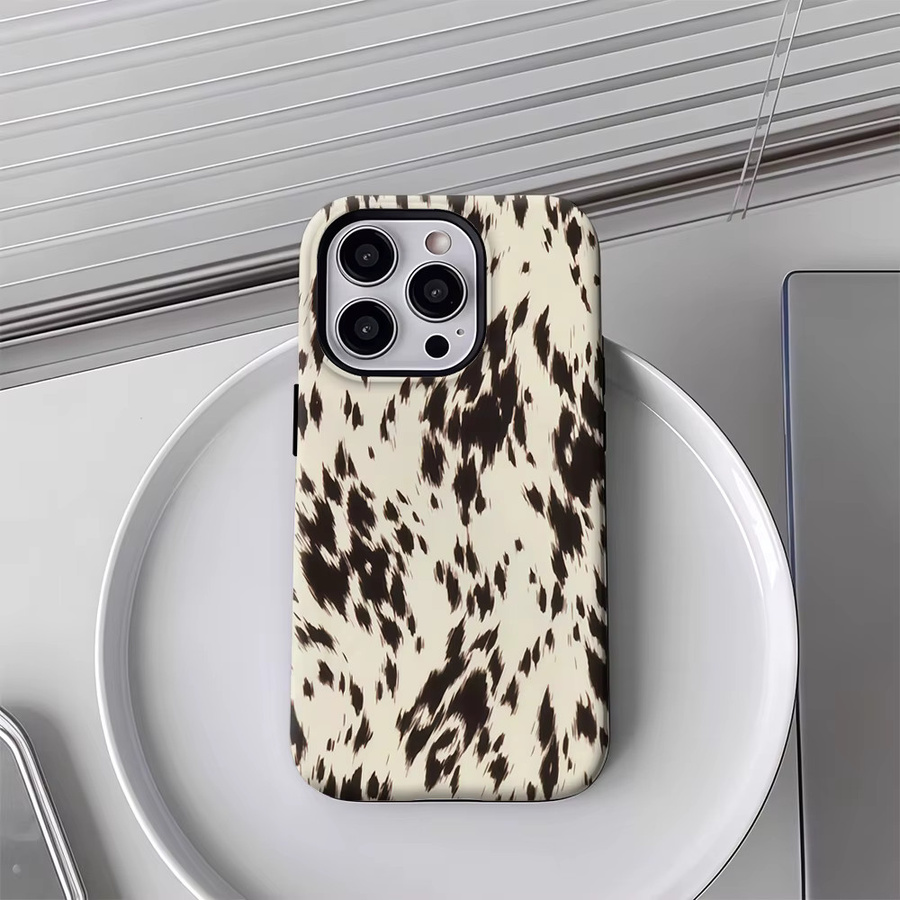 Handyhülle mit schwarz-creme gesprenkeltem Muster für Apple iPhone 17 16 15 14 13 12 Pro Max Plus mit doppelschichtiger Rückseite - Bild 4