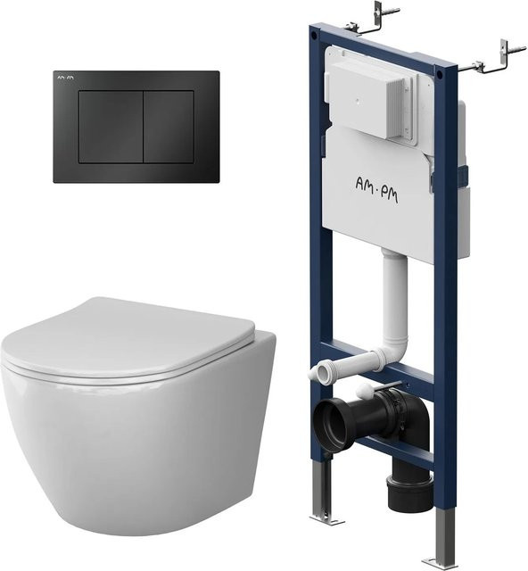 AM.PM Wand-WC Set in Weiß mit Vorwandelement, Spülkasten und Drückerplatte, Rimless-Technologie - Bild 1