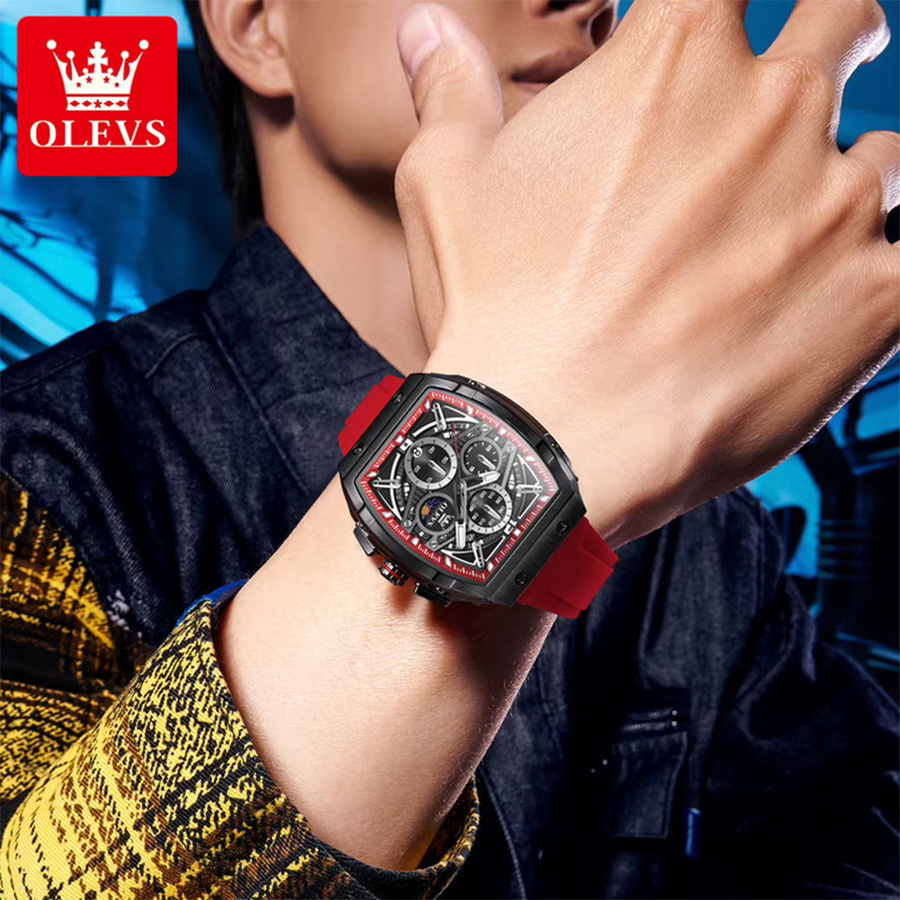 OLEVS Chronograph, Quarz, Silikonarmband, Schwarz, Herren - Bild 2