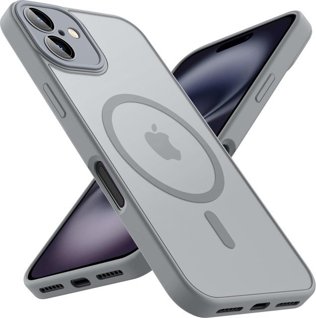 Magnetische Frosted Handyhülle für Apple iPhone kompatibel mit MagSafe, Matt Transparent, Grau - Bild 1