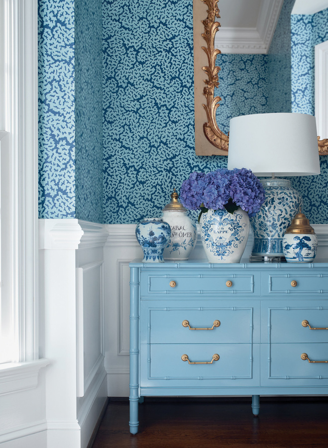 Thibaut Tapete Maldives Navy Blau Vlies mit botanischem und abstraktem Design - Bild 1