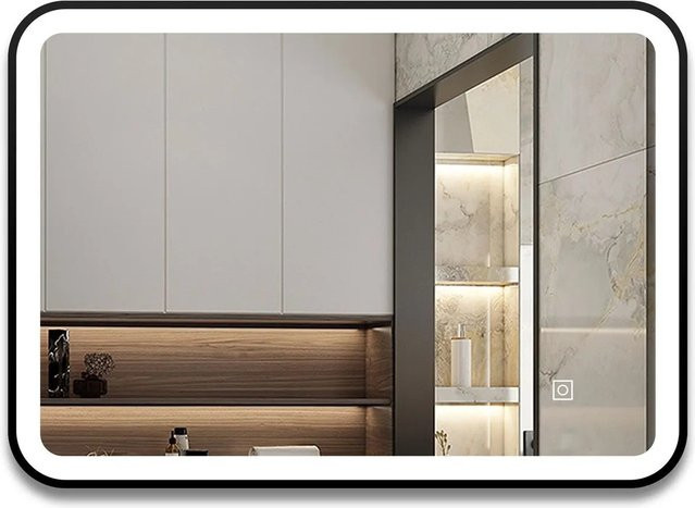 Aica Sanitär Badspiegel Schwarz mit LED Beleuchtung, dimmbar, Memory Touch, B/H: 70 x 50 cm - Bild 1