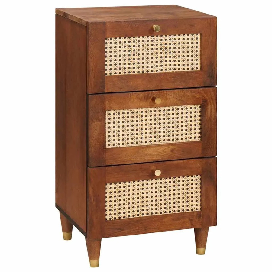 vidaXL Sideboard aus massivem Mangoholz und Rattan in Braun, B/T/H: 40 x 33,5 x 75 cm - Bild 2