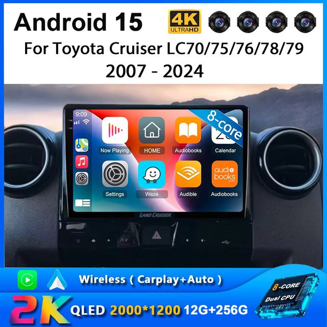 TIEYEZ Android 15 Autoradio für Toyota Cruiser LC70 LC76 LC79 (2007-2024) mit CarPlay, GPS, 4G, WiFi und Bluetooth in Schwarz - Bild 1