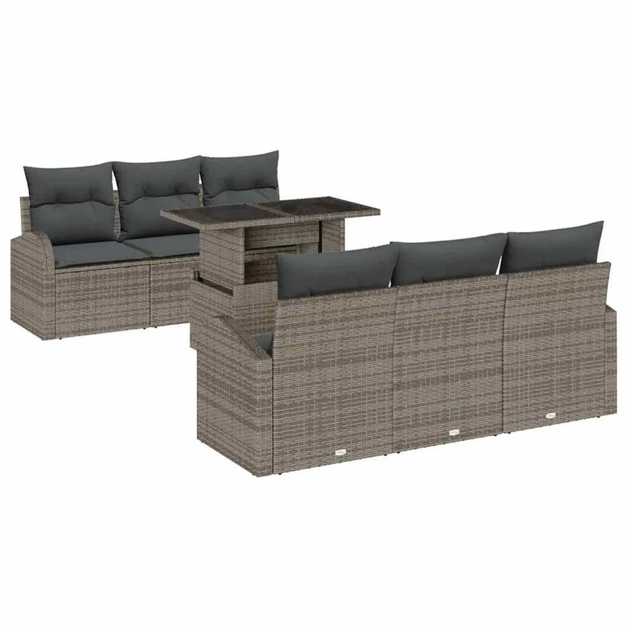 7-teiliges vidaXL Garten-Sofa-Set aus Poly-Rattan in Grau mit Kissen und Tisch - Bild 2