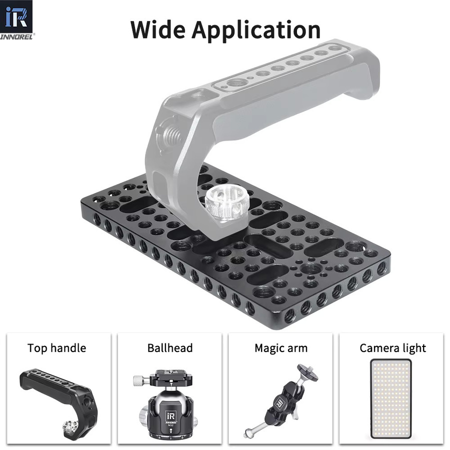 INNOREL CP1407 Multifunktionaler Käseteller in Schwarz mit 1/4 Zoll und 3/8 Zoll Gewinde sowie ARRI-Positionierungslöchern für Kamerakäfige, B/H: 14 x 7 cm - Bild 4