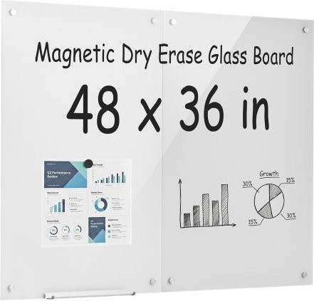 VEVOR 2er Pack Magnetische Glas-Whiteboards in Weiß, Wandmontage, Rahmenlos, Gehärtetes Glas, B: 90 cm, H: 60 cm - Bild 1