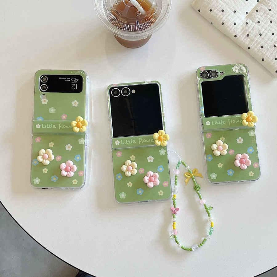 Grüne 3D-Blumen-Handyhülle mit Perlenband für Samsung Galaxy Z Flip 7 6 5 4 3 - Bild 2