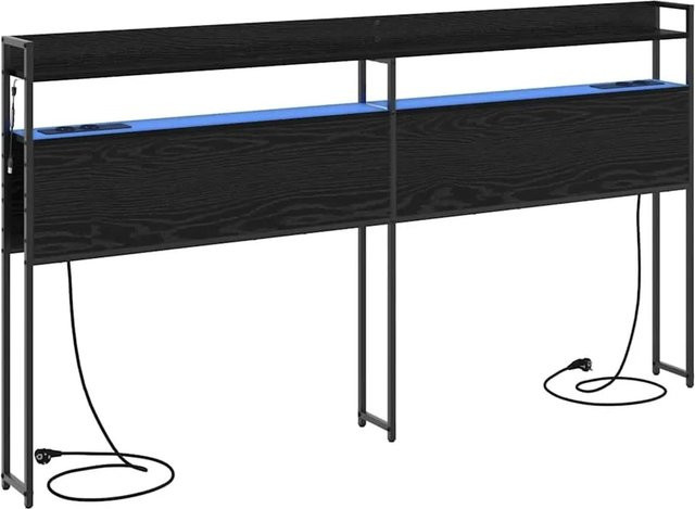 vidaXL Aufbewahrungskopfteil in Schwarz Eichen-Optik mit integrierter Beleuchtung, Regal und USB-Ladeanschluss aus Holzwerkstoff - Bild 1