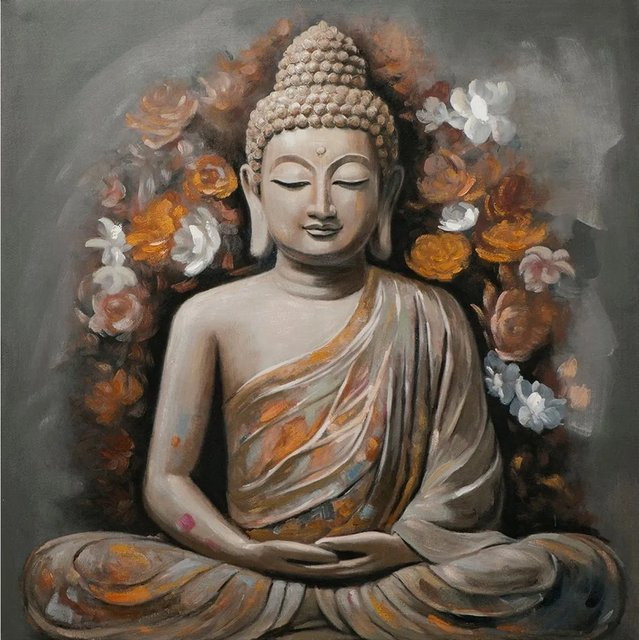 Art Universe Leinwandbild Flowered Buddha modern, quadratisch, Mehrfarbig, B/H: 100 x 100 cm - Bild 1