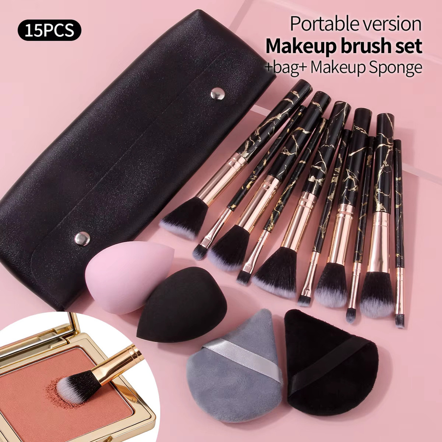 KOSSHOW Make-up Pinsel-Set mit Schwämmen und Tasche, 15-teilig, Unisex - Bild 2