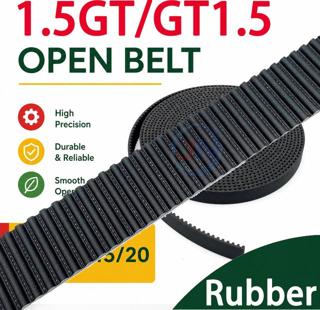 GT1.5 Zahnriemen für 3D-Drucker, offener Gummi-Riemen in Schwarz, Länge: 1,5 m, Breite: 6 mm, 9 mm, 10 mm oder 15 mm - Bild 1
