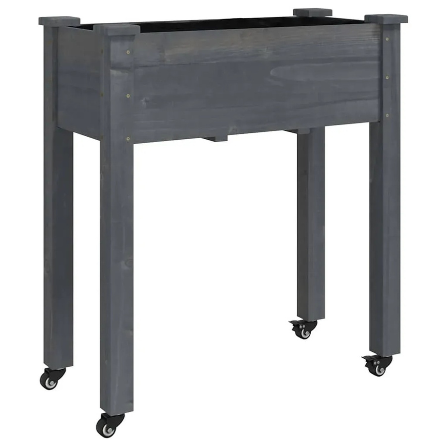 vidaXL Pflanzkübel mit Einsatz und Rollen aus Tannenholz in Grau, B/T/H: 71 x 37 x 80 cm - Bild 2