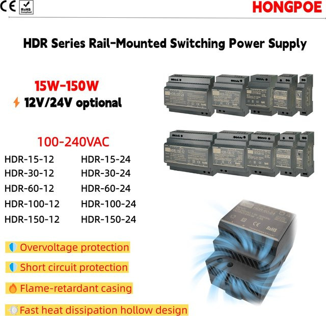 HONGPOE Ultradünner LED-Treiber SMPS 12V Industrielles Netzteil für Schienenmontage, Schwarz - Bild 1