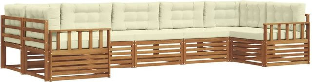 vidaXL Sofagarnitur 7-teilig aus Massivholz Akazie in Natur und Beige mit abnehmbaren Kissen - Bild 1