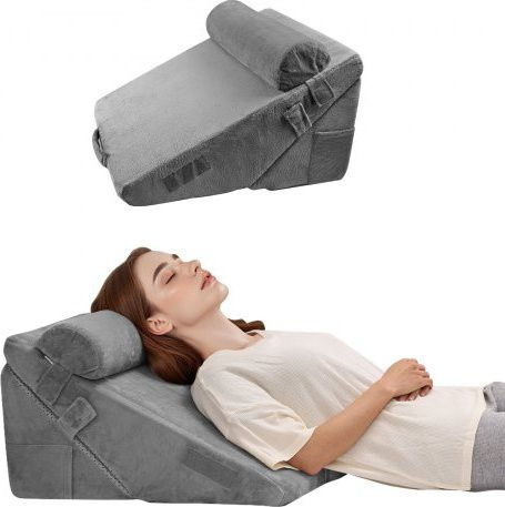 VEVOR 3-teiliges orthopädisches Bettkeilkissen-Set aus Schaumstoff mit abnehmbarem Samtbezug, höhenverstellbar, Grau - Bild 1