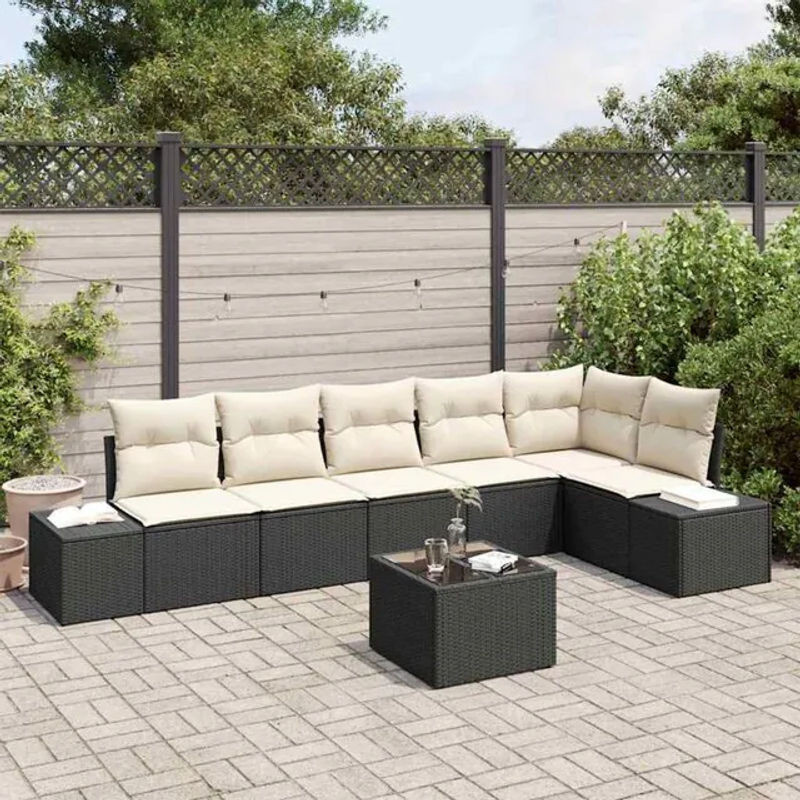 Vidaxl Garten-Sofa-Set aus Polyrattan mit 6 Kissen in Schwarz und Beige/Creme - Bild 1