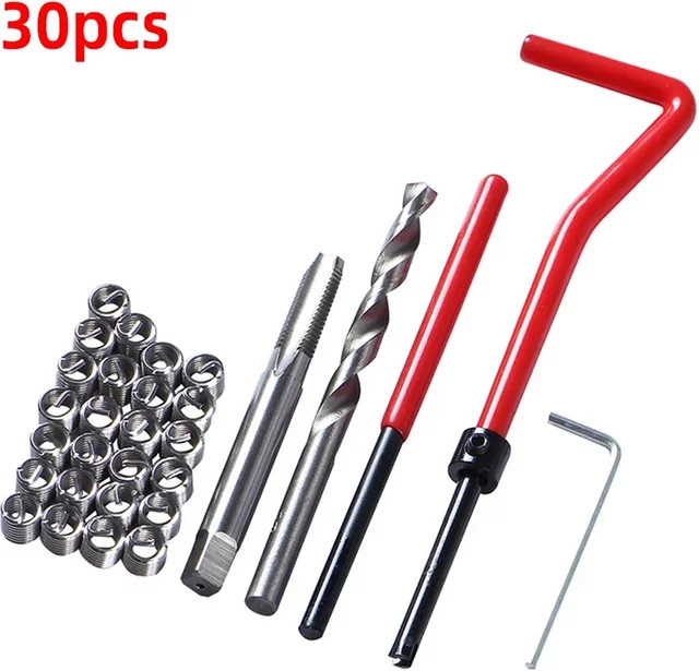 30-teiliges Edelstahl-Gewindereparatur-Set in Silber für M5 M6 M8 M10 M12 Vollgewinde-Gewindeeinsätze - Bild 1