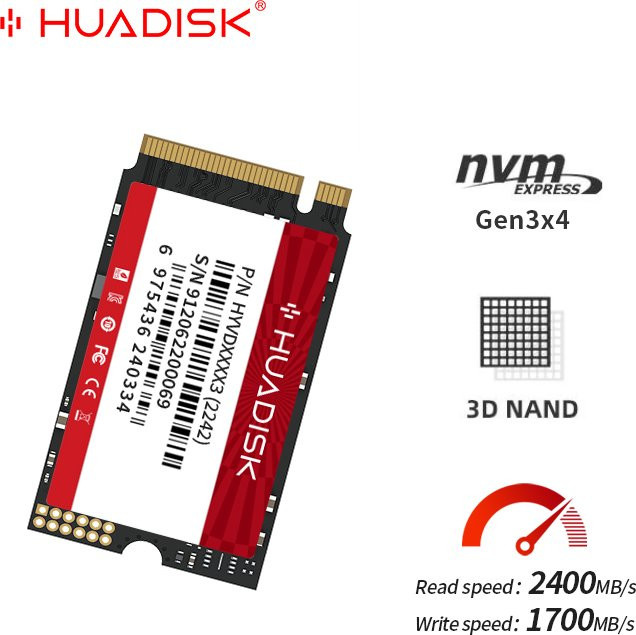 HUADISK M 2 NVMe SSD 1 TB interne Solid State Disk M.2 2242 PCIe Schwarz - Bild 1