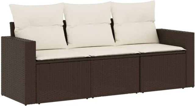 vidaXL 3-teilige Garten-Sofagarnitur in L-Form aus braunem Poly-Rattan mit beigen Kissen und Metallgestell - Bild 1
