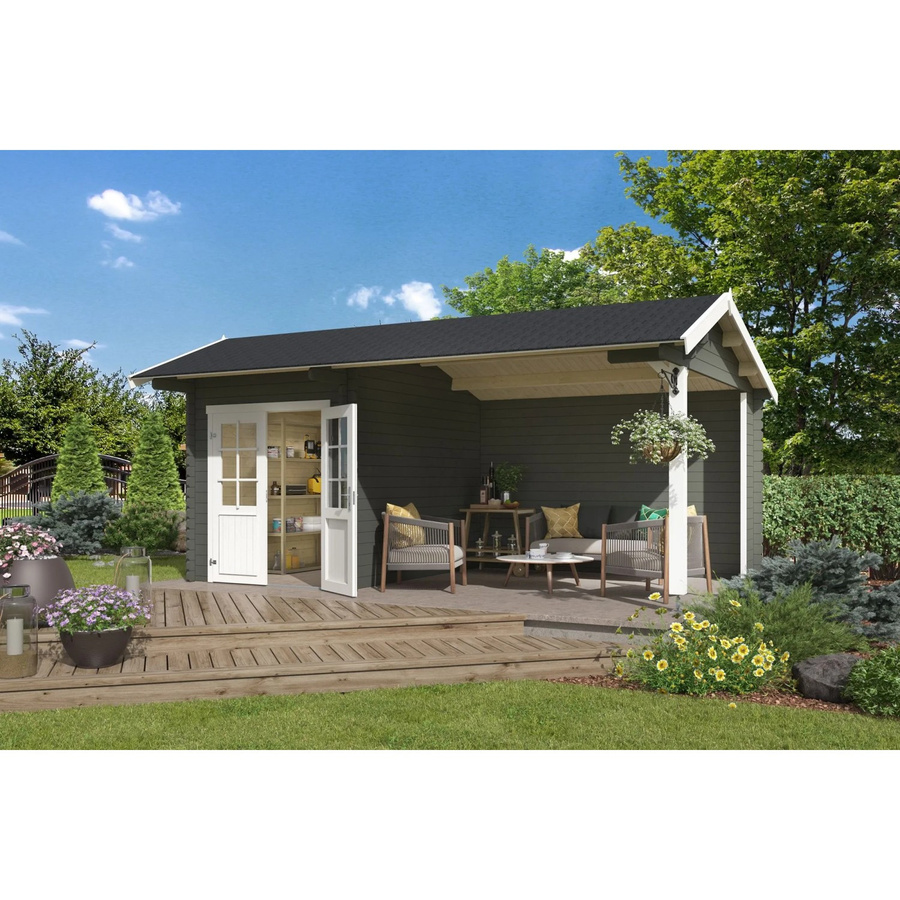 Gartenhaus Lasita Kenzo in Grüngrau, B/H/T: 580 x 273,6 x 389,3 cm - Bild 3
