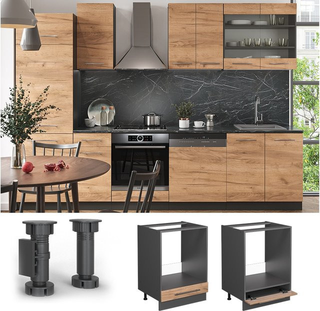 Vicco Herdumbauschrank Fame-Line Küchenschrank in Anthrazit und Eiche mit Softclose-Scharnieren, Breite: 60 cm, Höhe: 82 cm, Tiefe: 52 cm - Bild 1