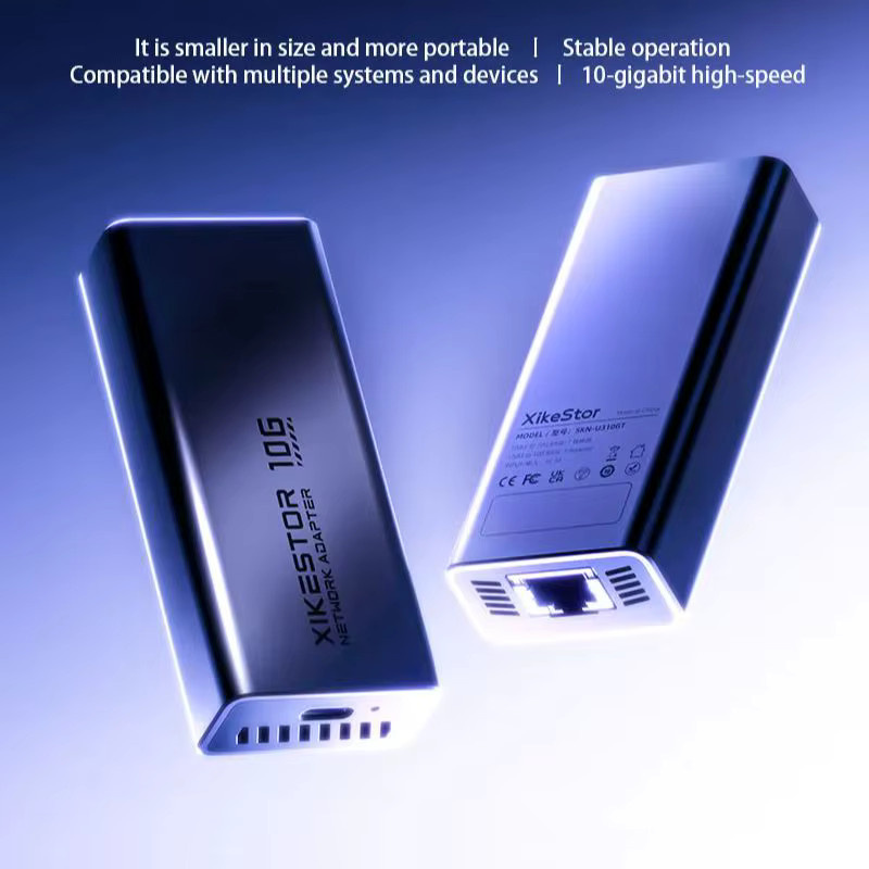 XikeStor USB auf 10GbE Typ-C-Adapter in Silber, kompatibel mit Thunderbolt 3/4/5 und USB-C für Ethernet/LAN-Verbindungen - Bild 2