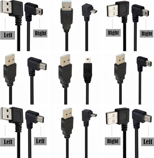 MACDOT USB 2.0 Kabel Typ A auf Mini-B mit doppeltem 90-Grad-rechtwinkligem T-Anschluss in Schwarz - Bild 1