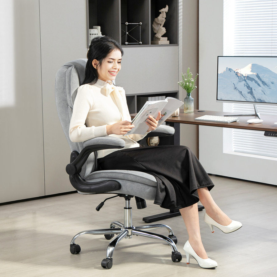 Ergonomischer HOMCOM Bürostuhl aus samtigem Stoff in Grau mit hochklappbaren Armlehnen, höhenverstellbar und 360 Grad drehbar - Bild 2