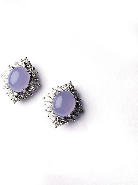 Steckerohrringe Silber, Natürlicher Chalcedon Violett, Kristall, Damen - Bild 1