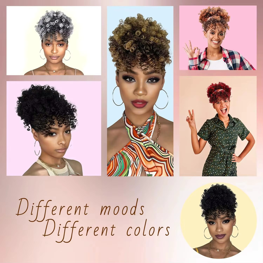 Synthetischer Afro Puff Kordelzug mit Pony, Kinky Curly Haarteil - Bild 5